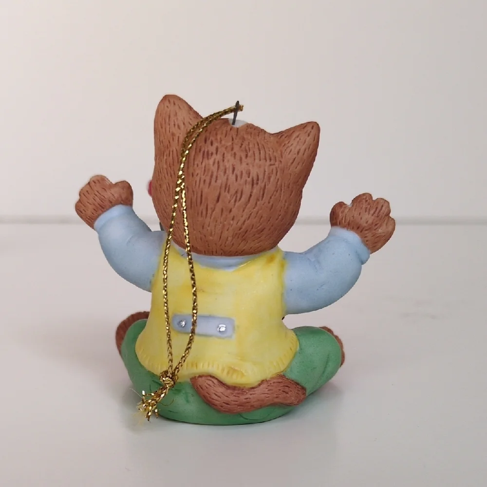 Vintage 90s Bronson Cat Christmas Ornaments - Tree Cutting‎ Eating Pie Santa Toy